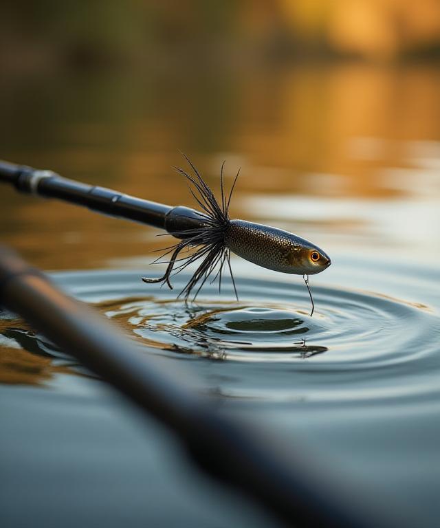 Ultralight hengel met kunstaas boven het water